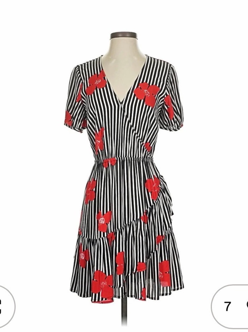 Madewell Black and White Striped Dress with Red Floral Detail. Women’s size M.